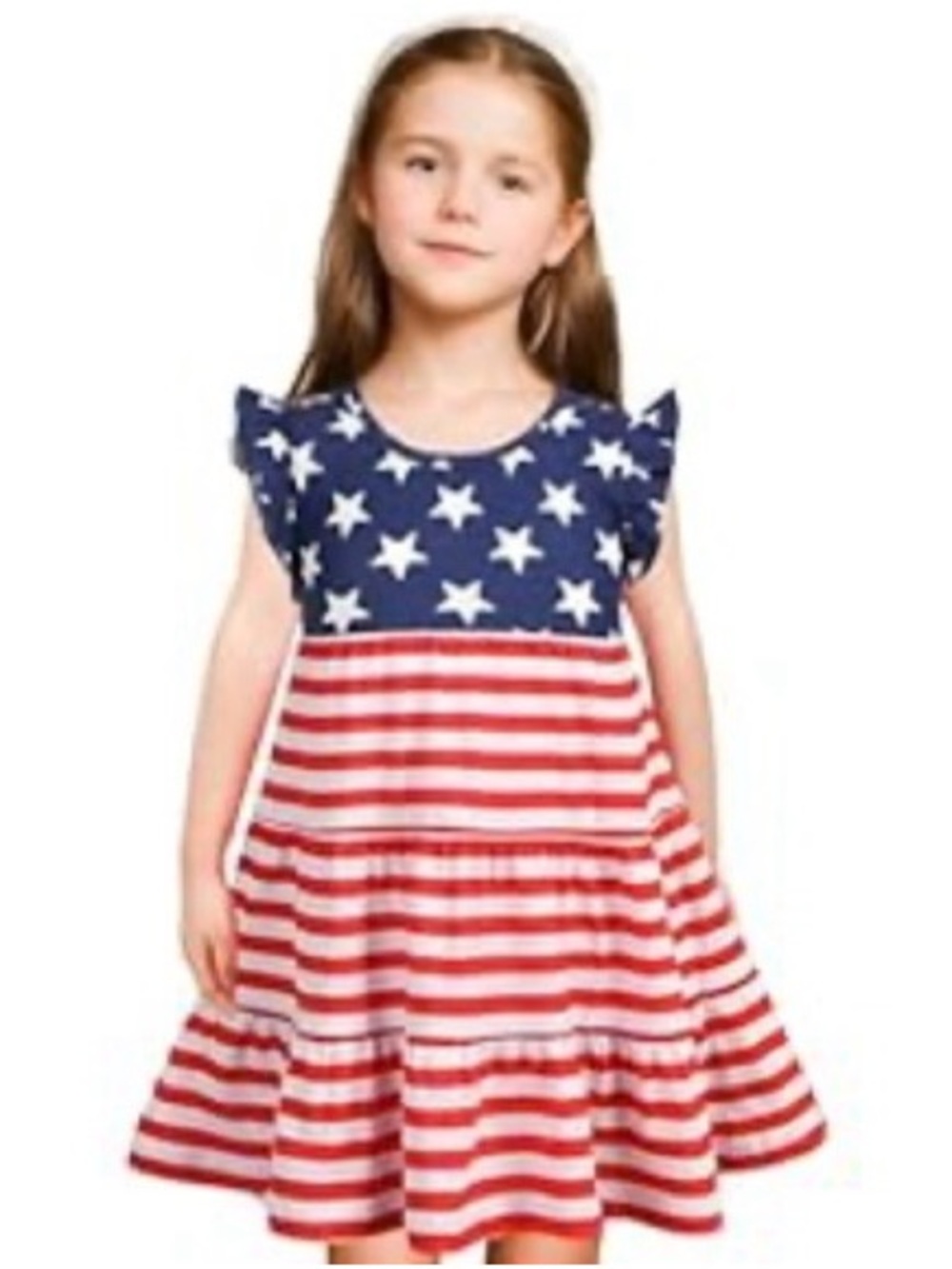 Patriotic Star & Stripe  Ruffled Tiered Dress - Cute Flutter Sleeves NWT